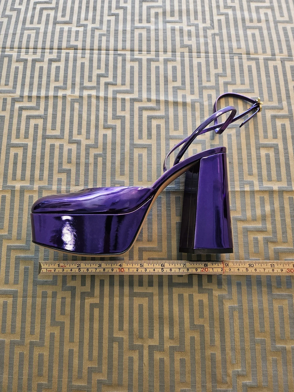 Gianvito Rossi Metallic Purple Platform Block Heel Pumps